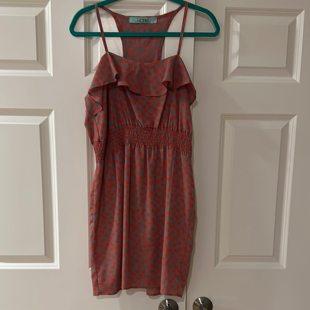 Orange and grey dress with elephants